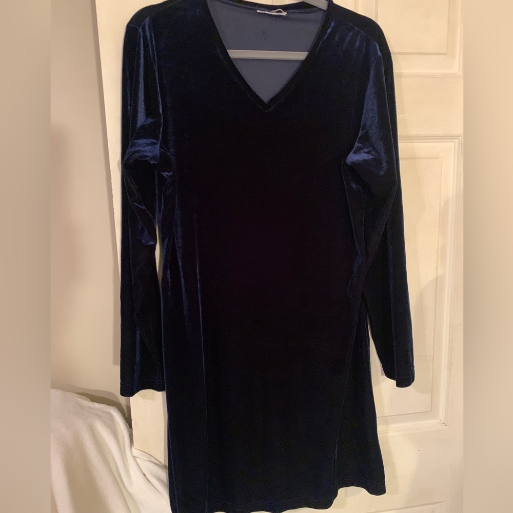 Navy Blue V-Neck Long Sleeve Sheath Dress